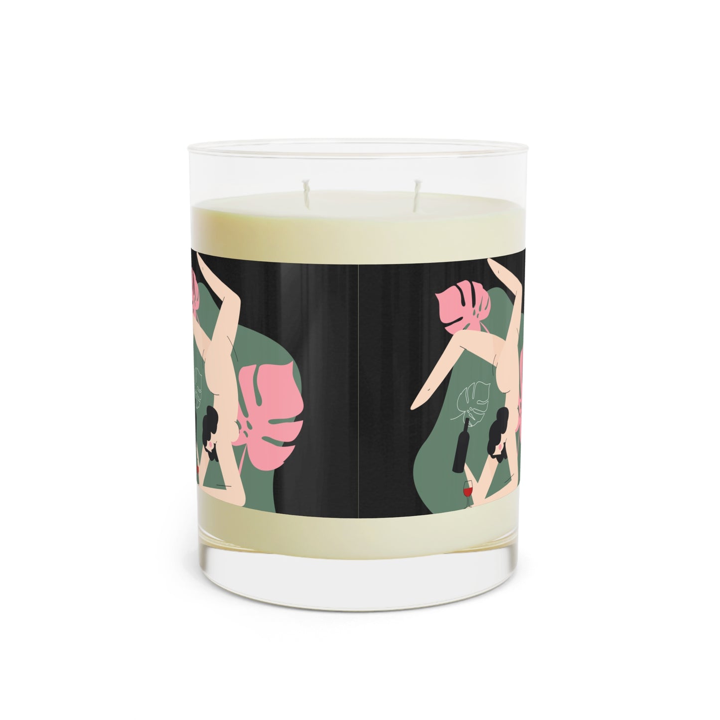 Tropical Night Scented Candle — 11oz Glass Candle with Palm Leaf & Wine Girl Art