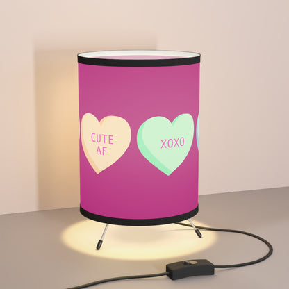 Conversation Heart Tripod Lamp — Cute AF XOXO Printed Shade