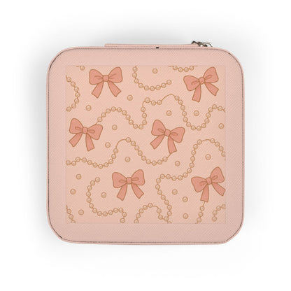 Bow Pattern Jewelry Travel Case – Compact Pink Ring & Earring Organizer
