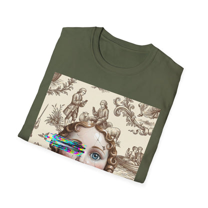 Vintage Doll Face Tee with Glitch Paint Splash
