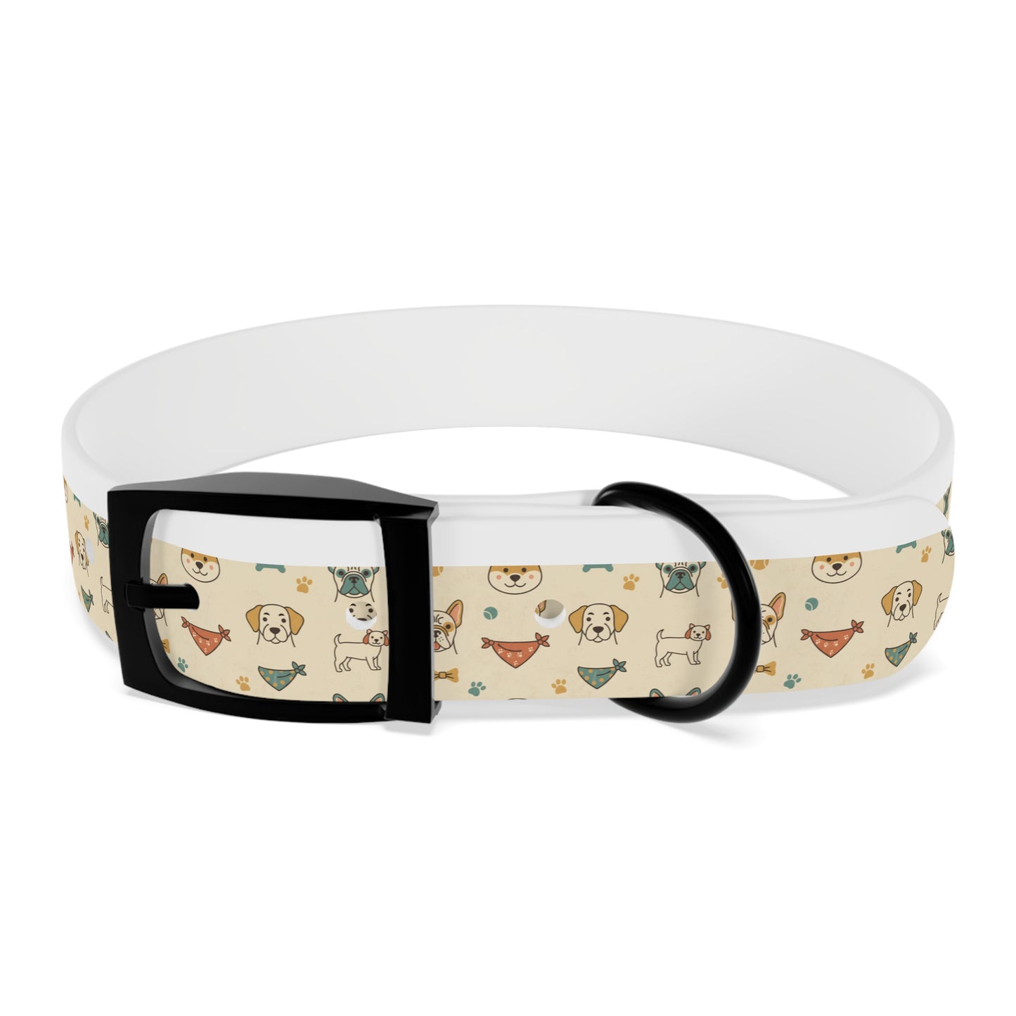 Cute Cartoon Dogs Dog Collar — Beige Puppy Pattern Adjustable Collar
