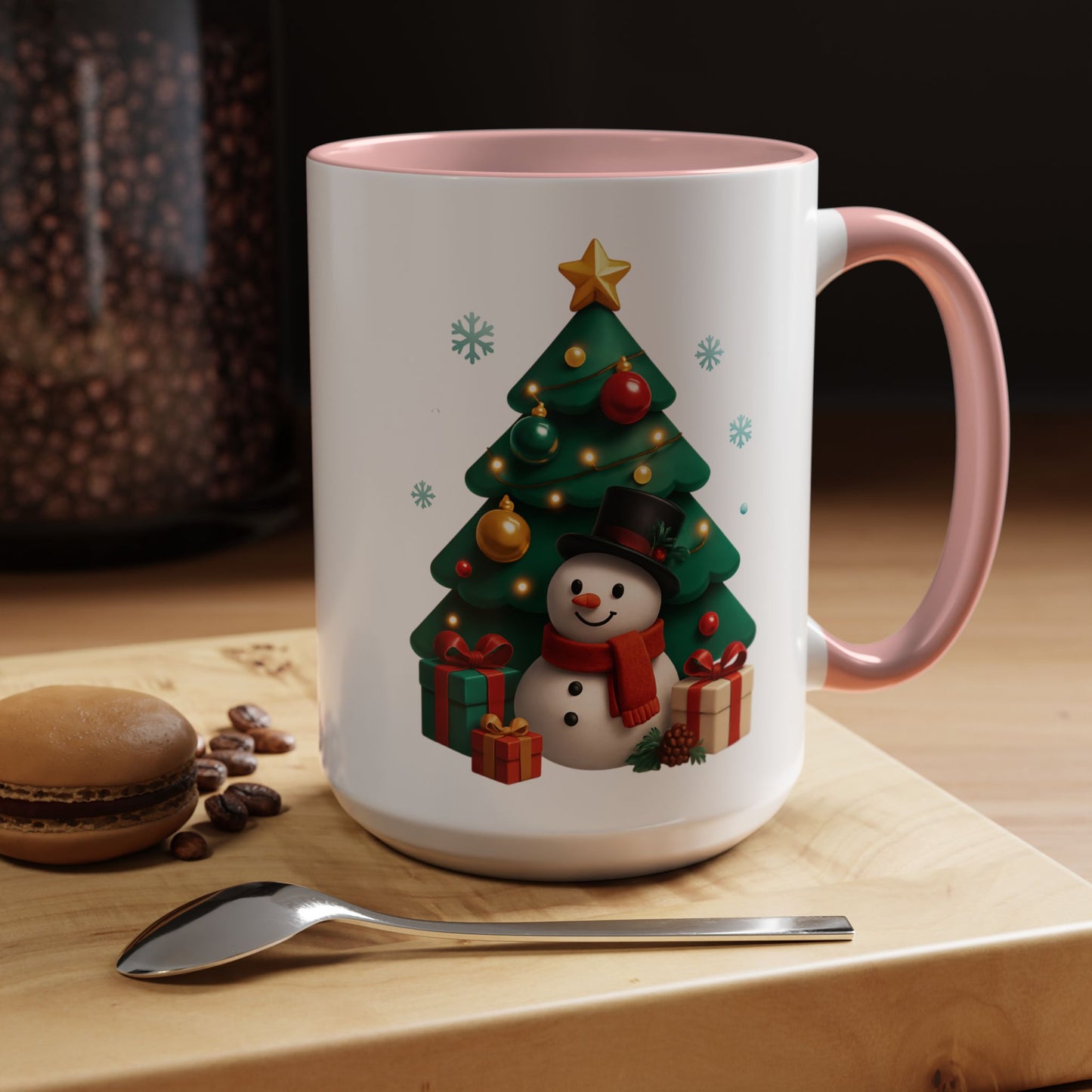 Christmas Tree & Snowman Accent Coffee Mug — Festive Holiday 11/15oz Ceramic