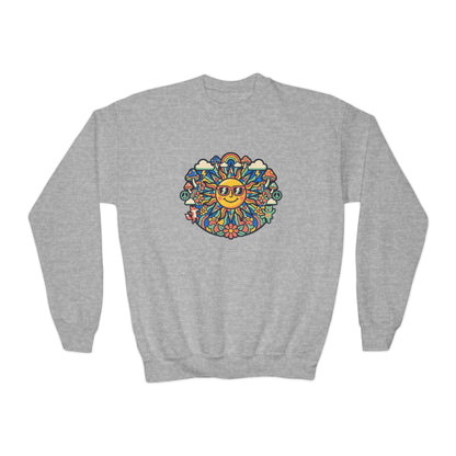 Youth Y2K Aesthetic - Crewneck Sweatshirt — Colorful Retro Sun & Floral Graphic
