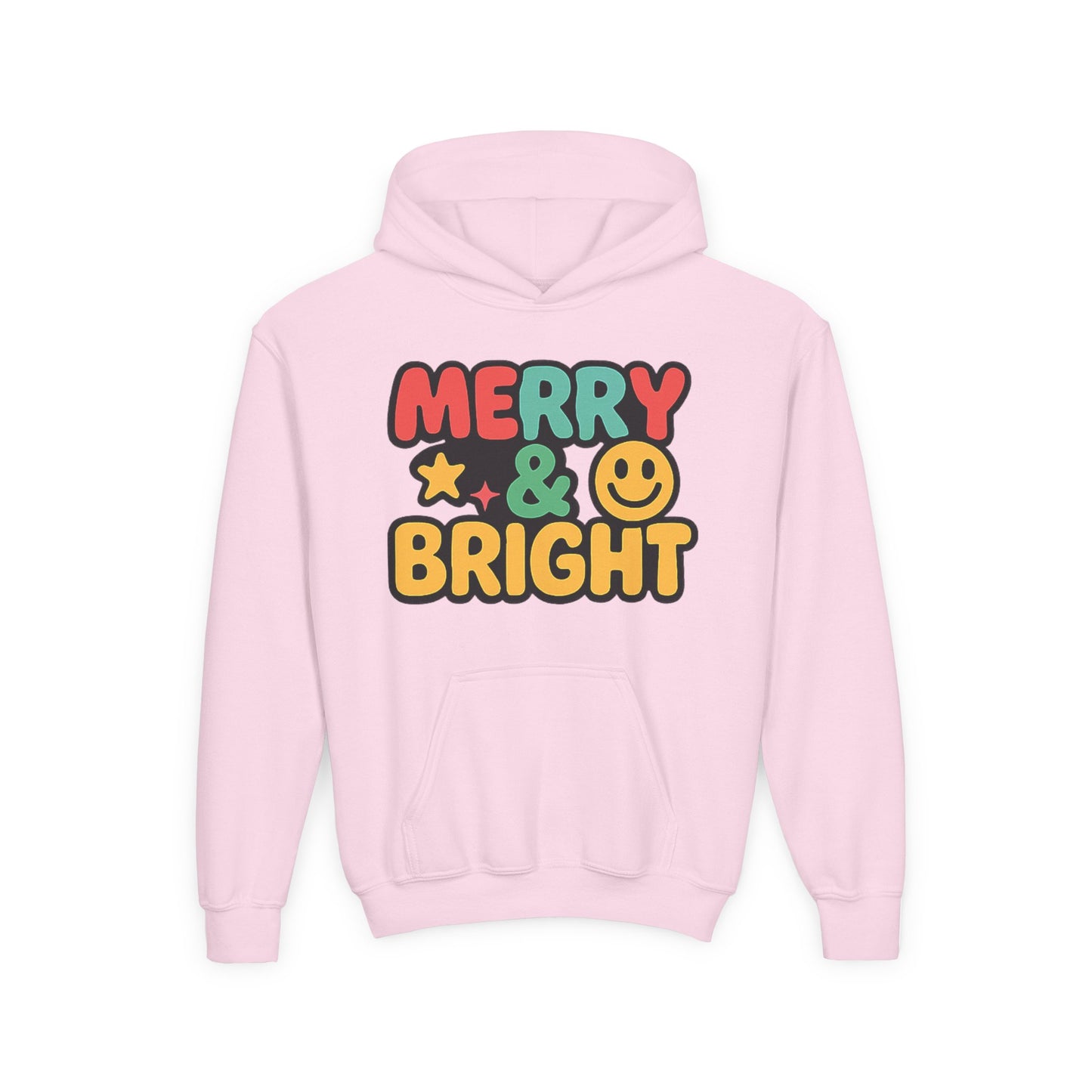 Youth Hoodie — 'Merry & Bright' Colorful Holiday Kids Sweatshirt