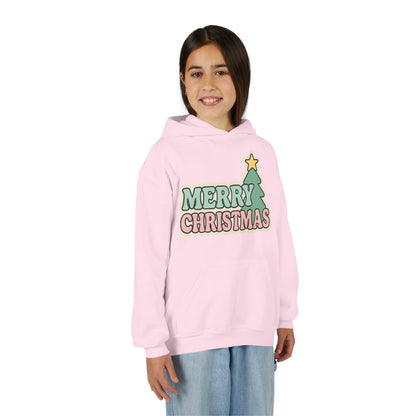 Kids youth Merry Christmas Hoodie — Pastel Tree Holiday Pullover