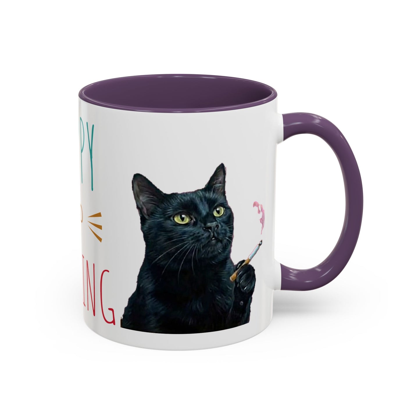 Happy and Dazzling smoking cat Cat Accent Coffee Mug — Cute Black Cat Coffee Cup (11/15oz) (free shipping)