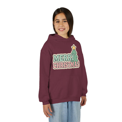 Kids youth Merry Christmas Hoodie — Pastel Tree Holiday Pullover