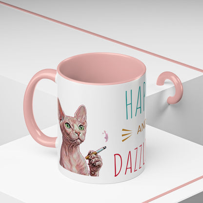 Happy and Dazzling smoking Cat Coffee Mug — Sphynx Cat Accent Mug (11/15oz) (free shipping)