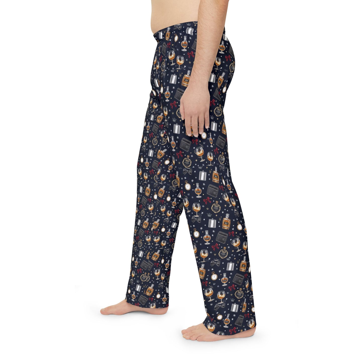 Men's Holiday whiskey collectors Pajama Pants — 'Christmas whiskey collection' Graphic Lounge Pants
