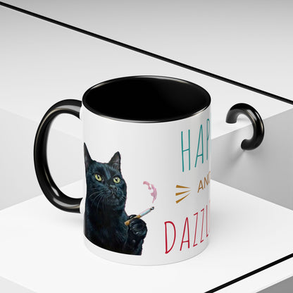 Happy and Dazzling smoking cat Cat Accent Coffee Mug — Cute Black Cat Coffee Cup (11/15oz) (free shipping)