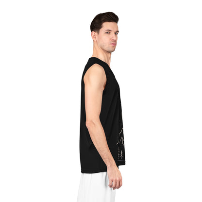 Moonlit Mountain Basketball Jersey — Crescent Moon & Pines AOP