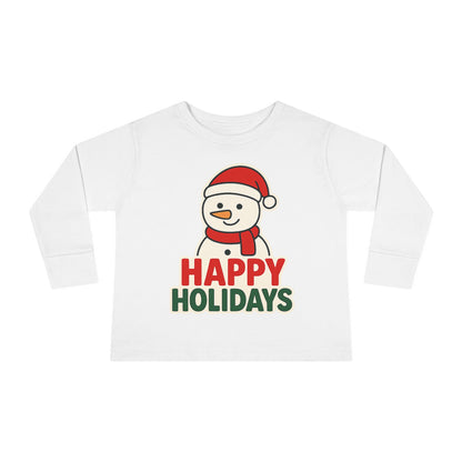 Toddler Long Sleeve Tee — 'Happy Holidays' Snowman Kids Christmas Shirt