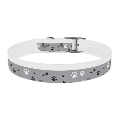 Grey Paw Print Dog Collar — Cute Bone & Paw Design, Durable Adjustable Pet Collar