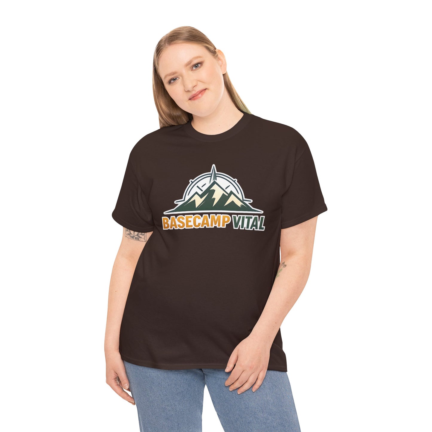 Base Camp Vital Mountain Compass Crewneck T-Shirt | Outdoor Hiking Graphic Tee | Midweight Cotton Trail Shirt (free shipping)