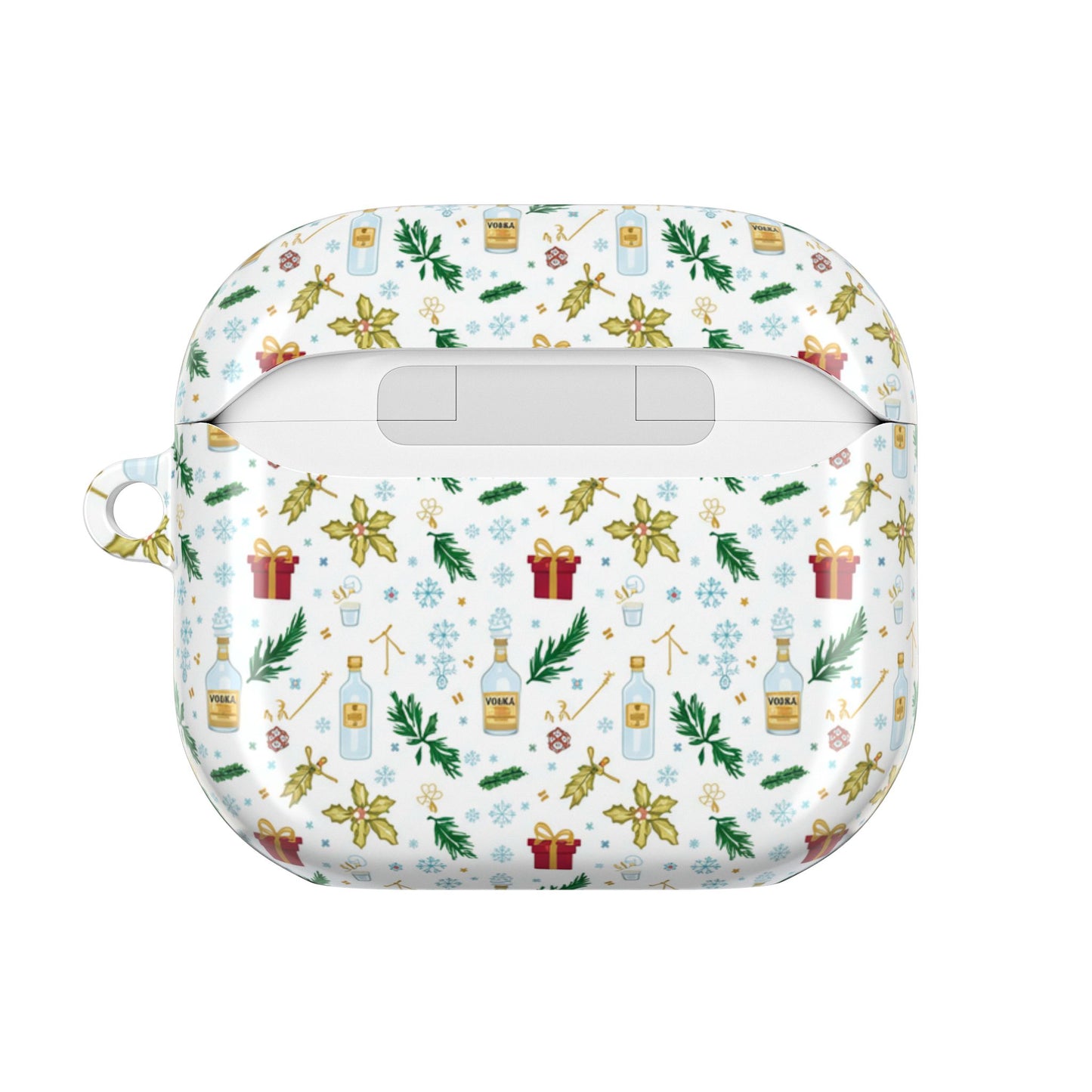 Alcohol Holiday Pattern AirPod Case – Festive Gifts, Holly & Ornaments Design (free shipping)