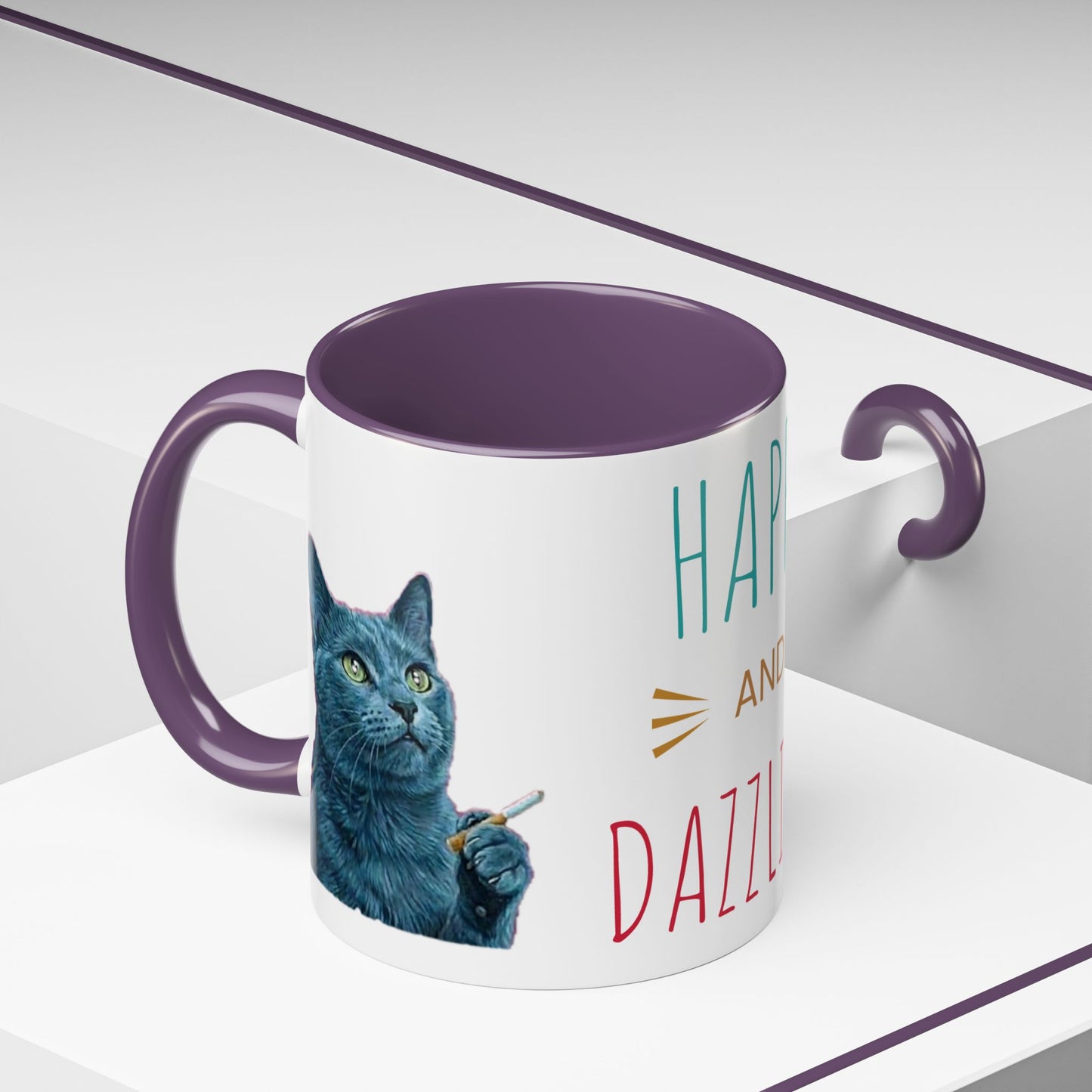 Happy and dazzling smoking cat Coffee Mug — "Happy and Dazzling" Cat Accent Mug (11/15oz) (free shipping)