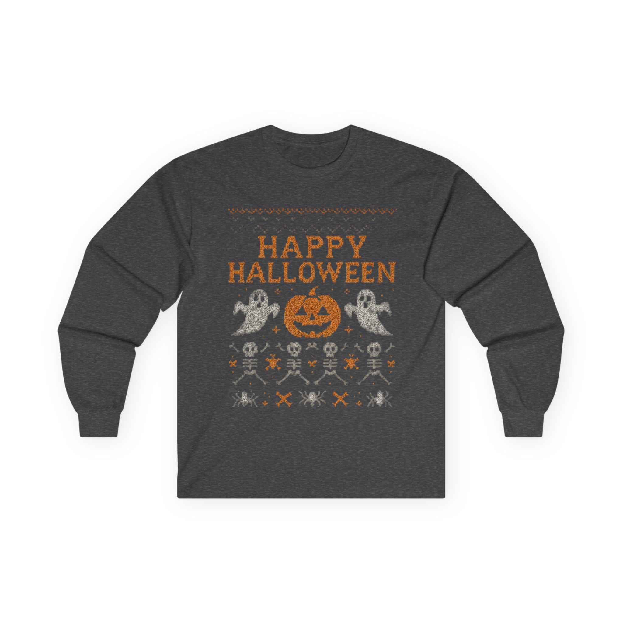 Happy Halloween Long Sleeve Tee, Spooky Tee, Halloween Costume Shirt, Autumn Festive Attire, Unisex Fall Apparel