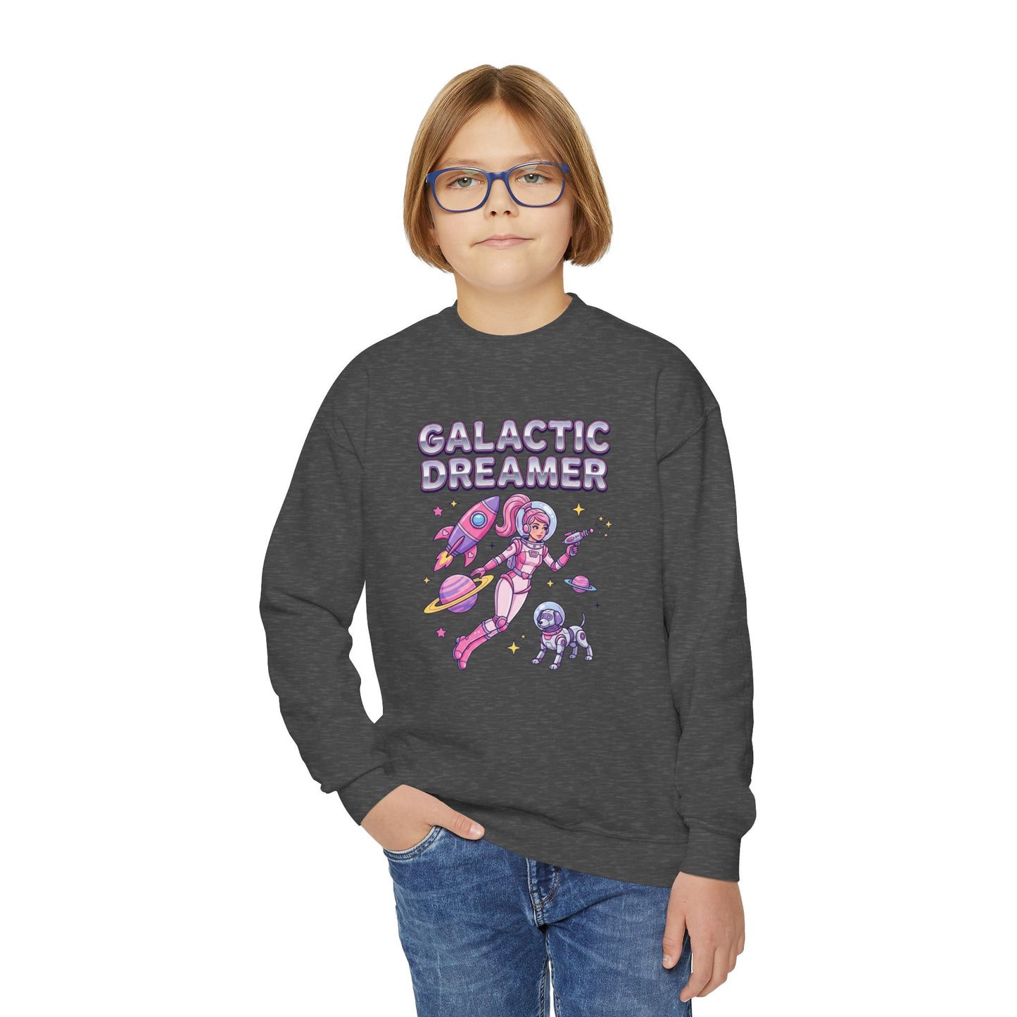 Youth Sweatshirt — "Galactic Dreamer" Astronaut Mermaid Crewneck