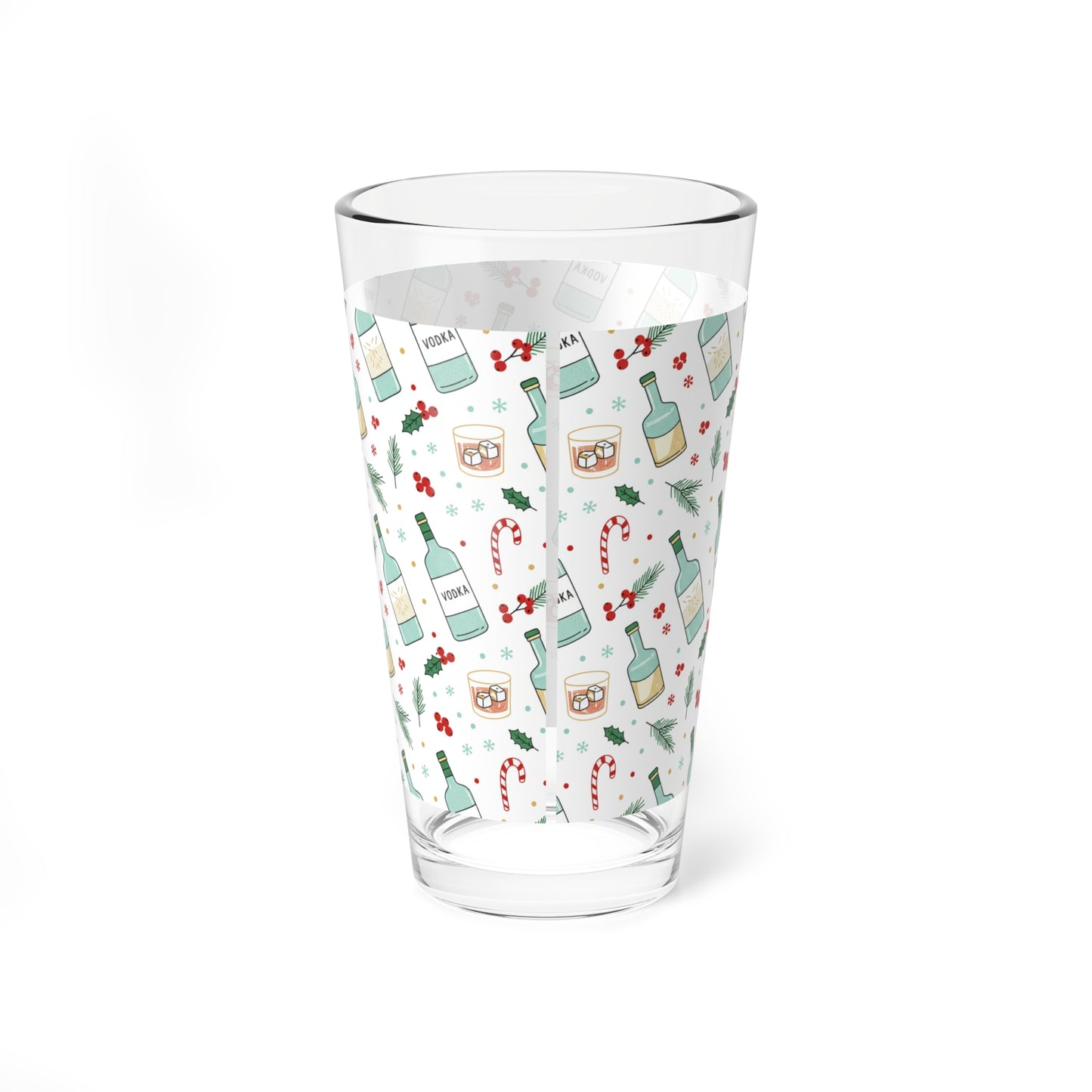 16 oz  Christmas Holiday Vodka Themed Mixing Glass (Free Shipping)