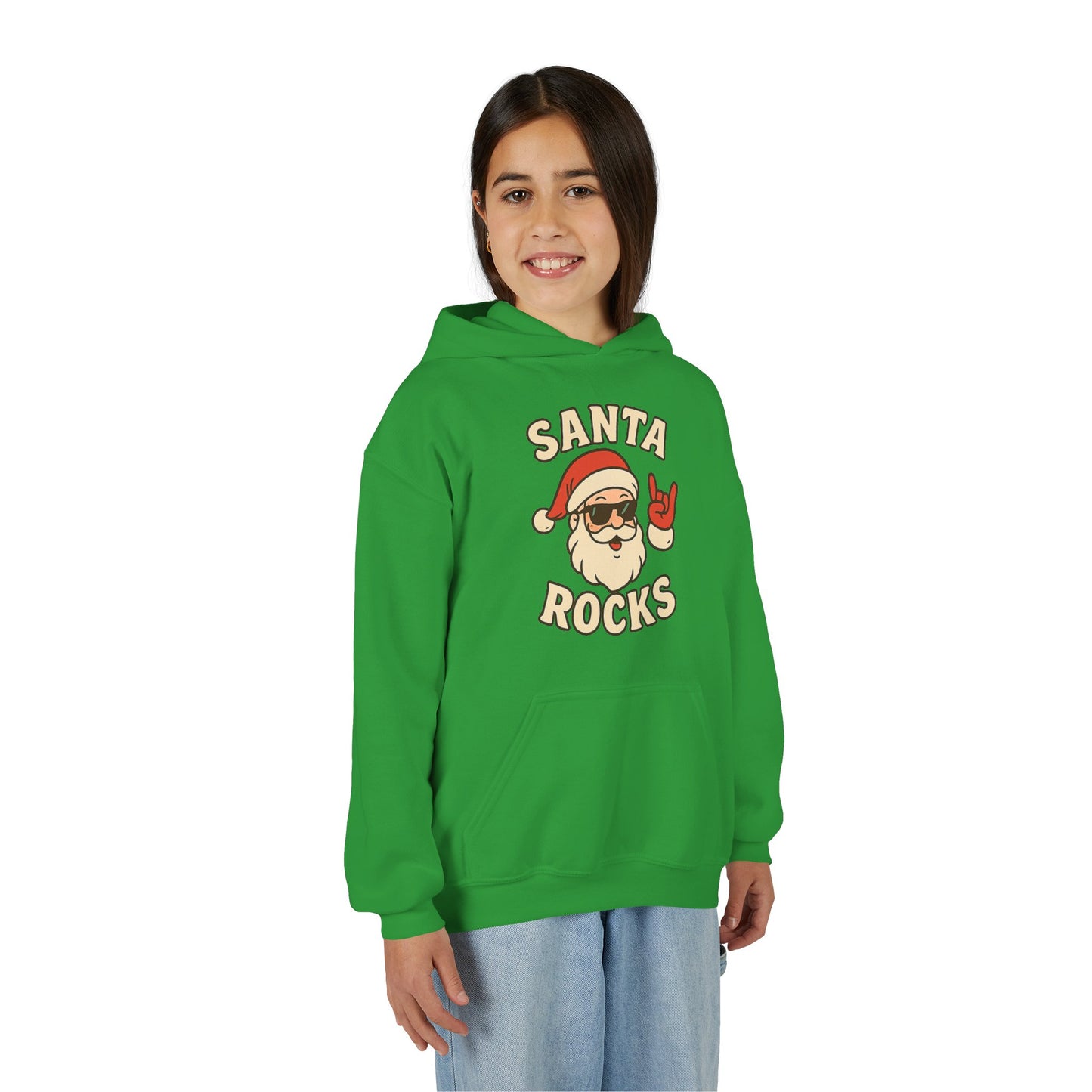 Youth Hoodie — "Santa Rocks" Cool Santa Christmas Sweatshirt
