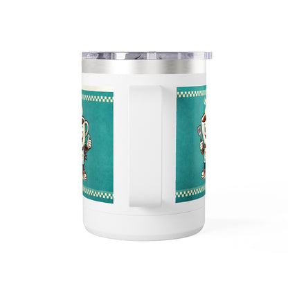 Perky’s Cafe KS Retro Teal 15oz Stainless Tumbler w/ Handle-  Mug Tumbler — Cute Smiling Coffee Cup Character, 15oz Travel Mug (free shipping)