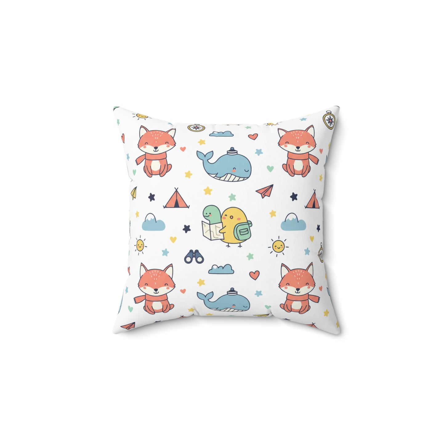 Kids Adventure Animal Pattern Square Pillow — Cute Fox, Whale & Turtle Nursery Decor (free shipping)