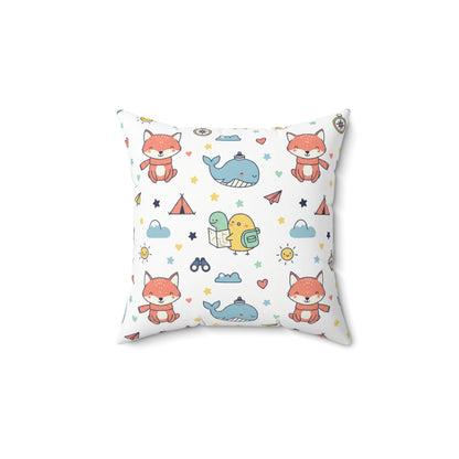 Kids Adventure Animal Pattern Square Pillow — Cute Fox, Whale & Turtle Nursery Decor (free shipping)