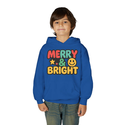 Youth Hoodie — 'Merry & Bright' Colorful Holiday Kids Sweatshirt
