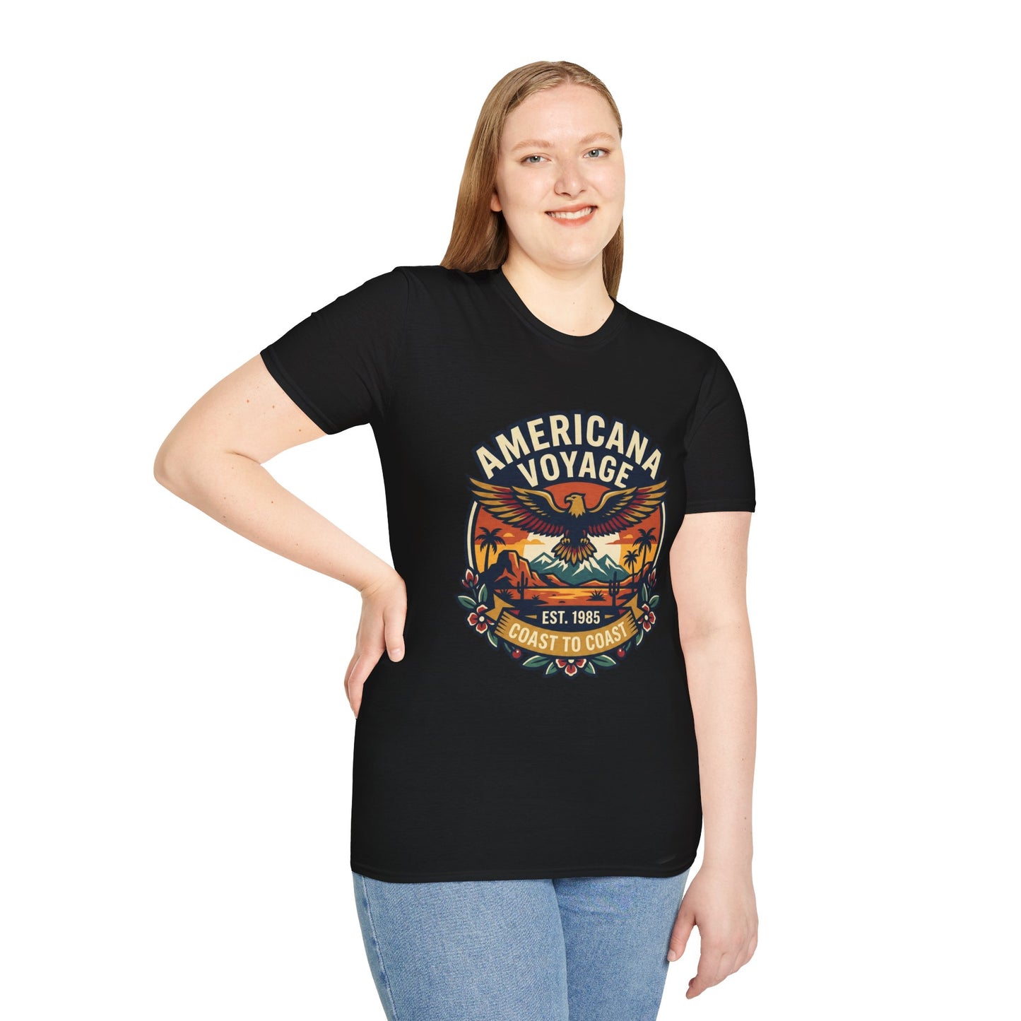 Americana Voyage retro Graphic T-Shirt — Coast to Coast Eagle Sunset