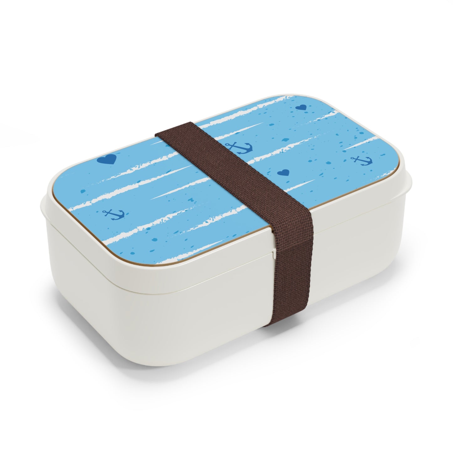 Nautical-Themed Bento Lunch Box with Blue Stripes and Anchors