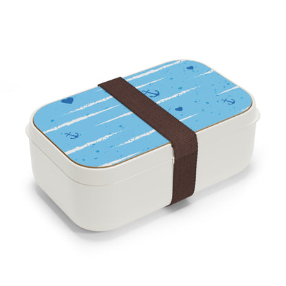 Nautical-Themed Bento Lunch Box with Blue Stripes and Anchors