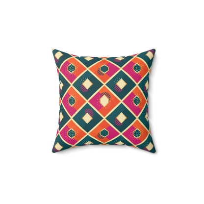 Retro Geometric Ikat Diamond Pillow — Colorful Retro Pattern Accent Cushion (free shipping)