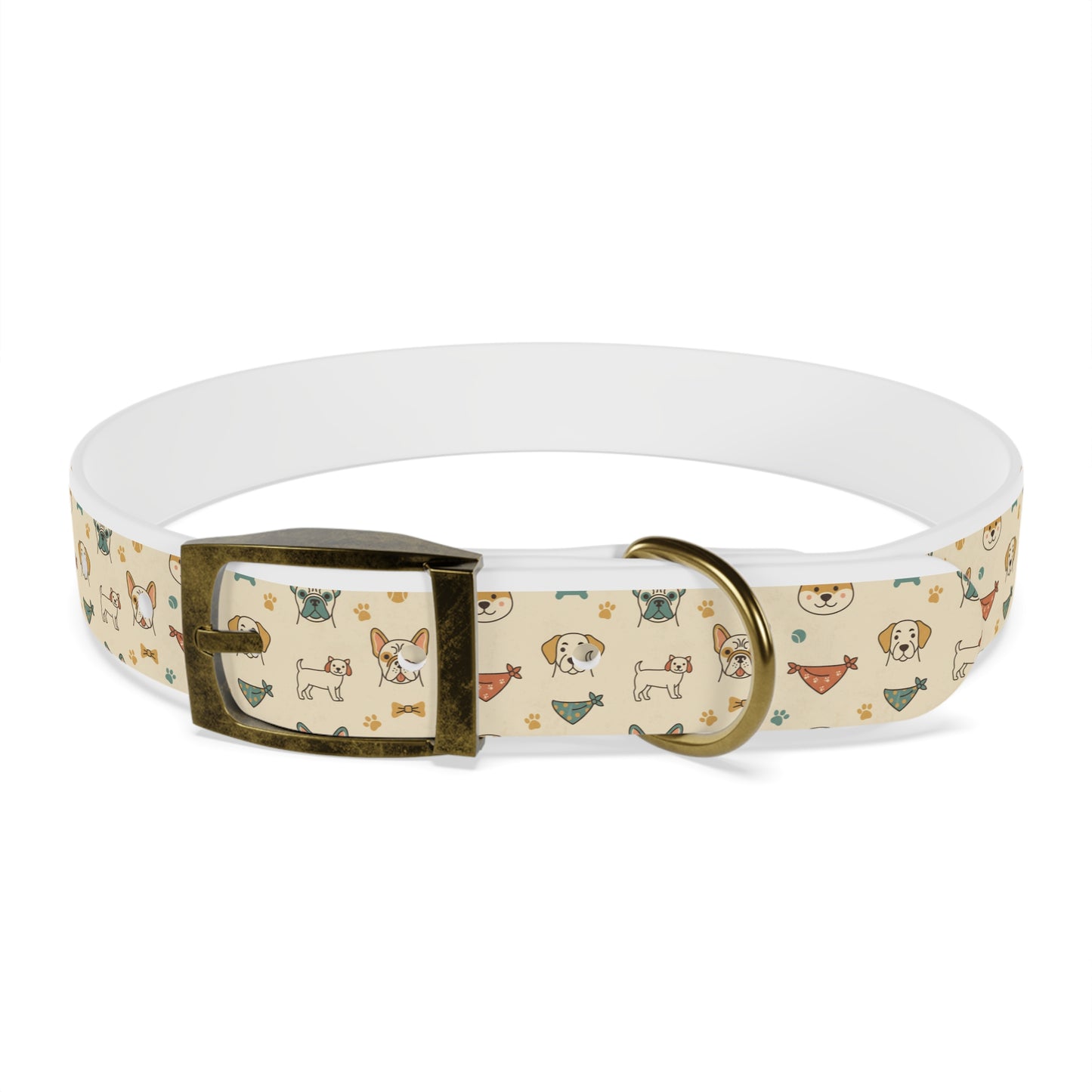 Cute Cartoon Dogs Dog Collar — Beige Puppy Pattern Adjustable Collar