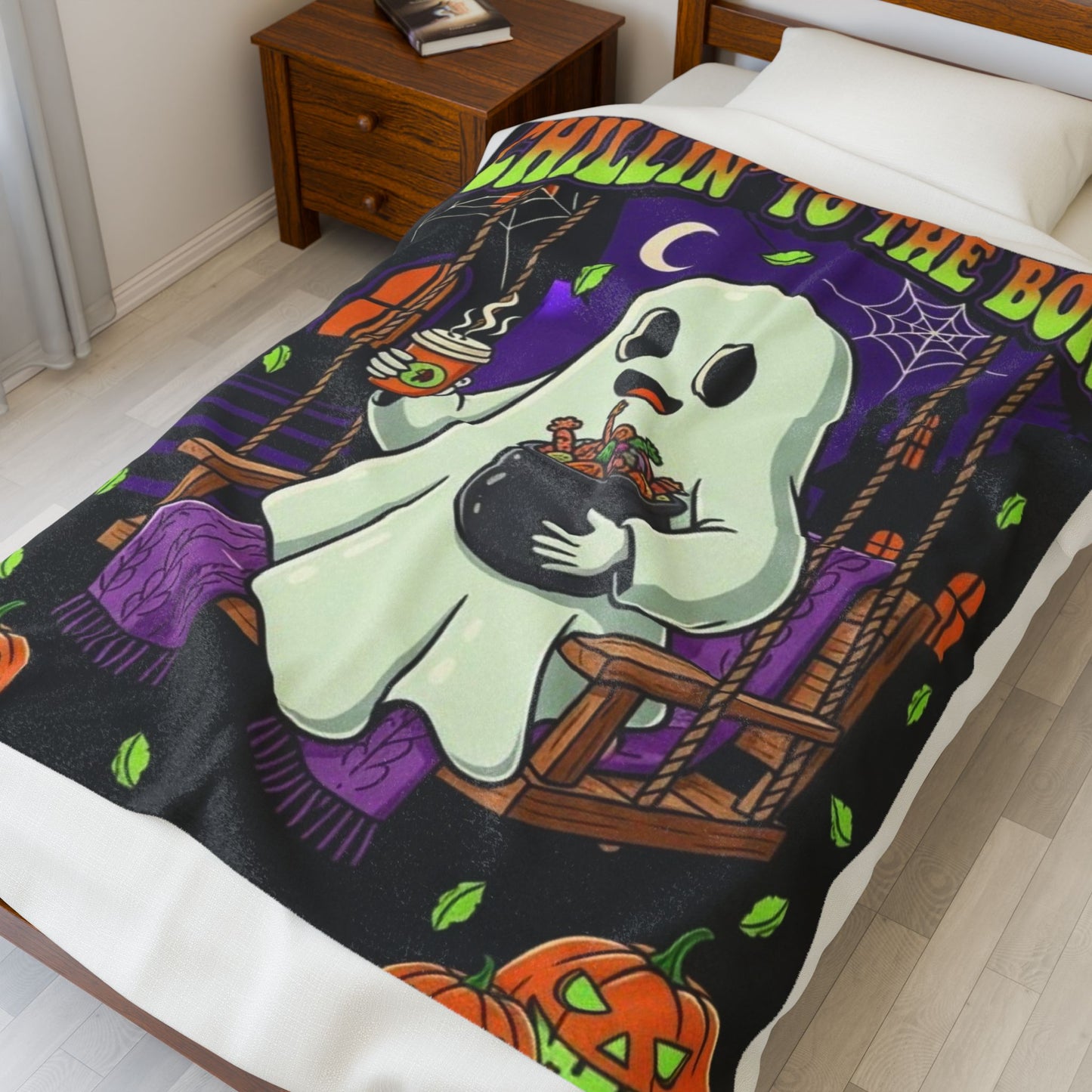 Ghostly Chillin' Plush Blanket, Cozy Halloween Decor, Soft Throw for Fall, Spooky Gift for Kids, Pumpkin Season Blanket