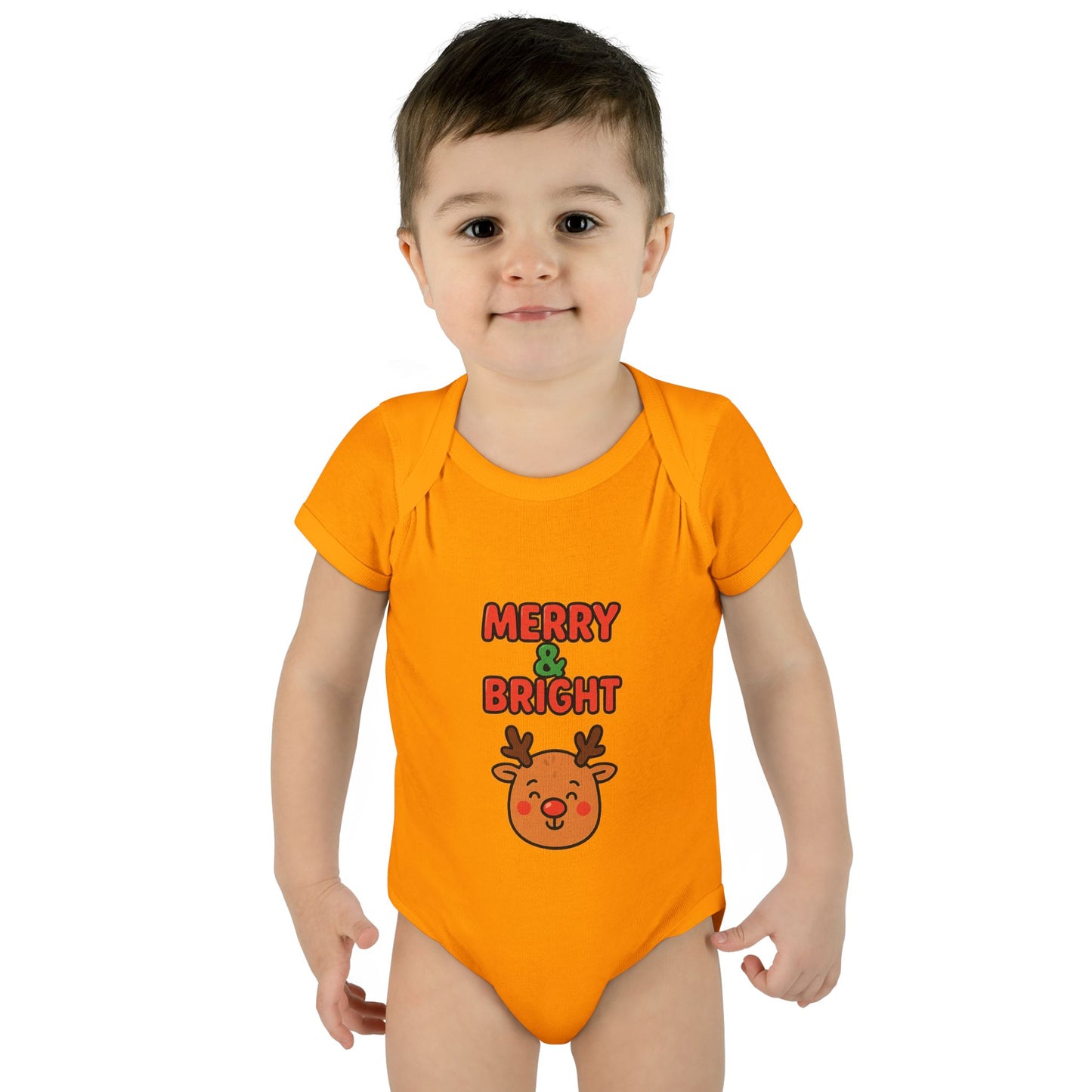 Merry & Bright Baby Bodysuit - Cute Reindeer Christmas Infant Onesie