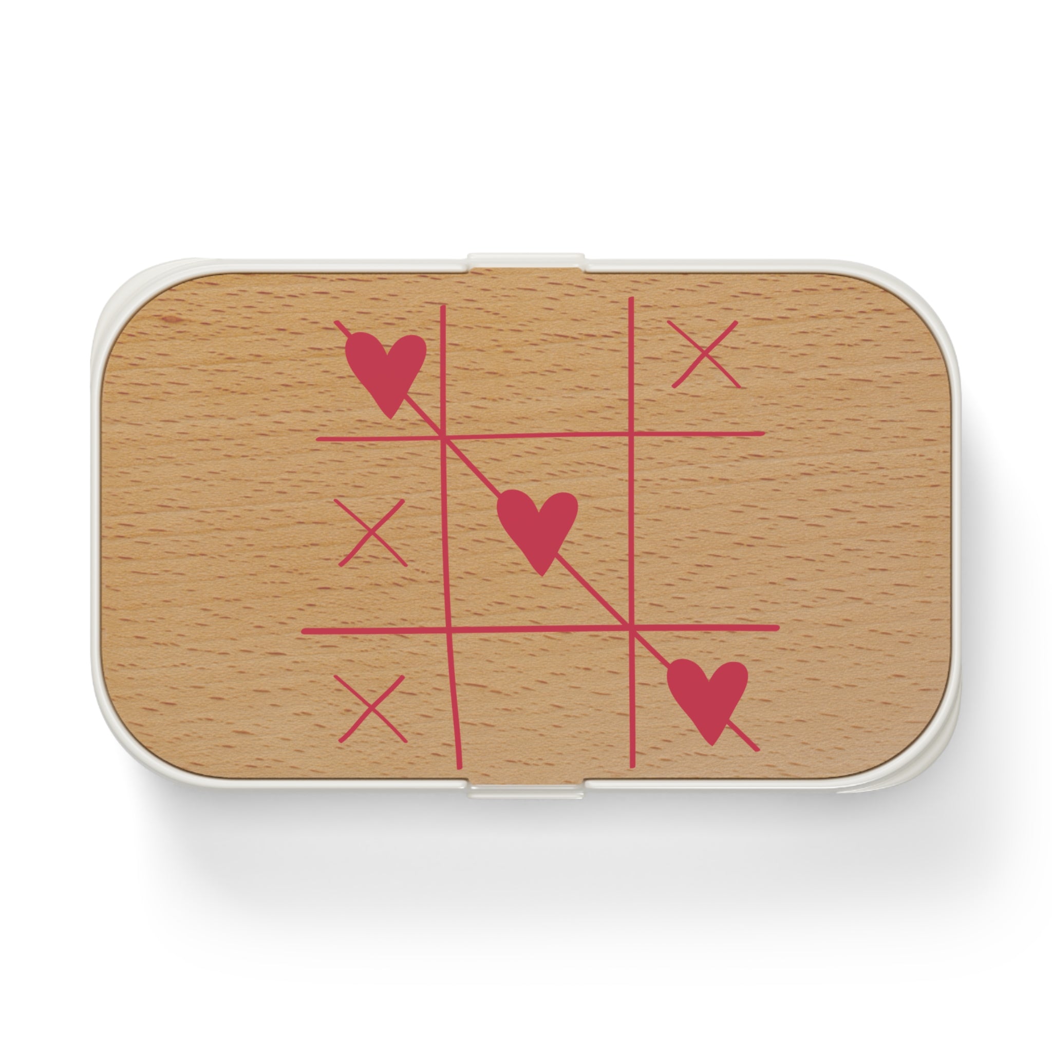 Romantic Bento Lunch Box with Tic-Tac-Toe Hearts Design