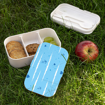 Nautical-Themed Bento Lunch Box with Blue Stripes and Anchors