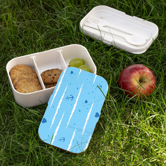 Nautical-Themed Bento Lunch Box with Blue Stripes and Anchors