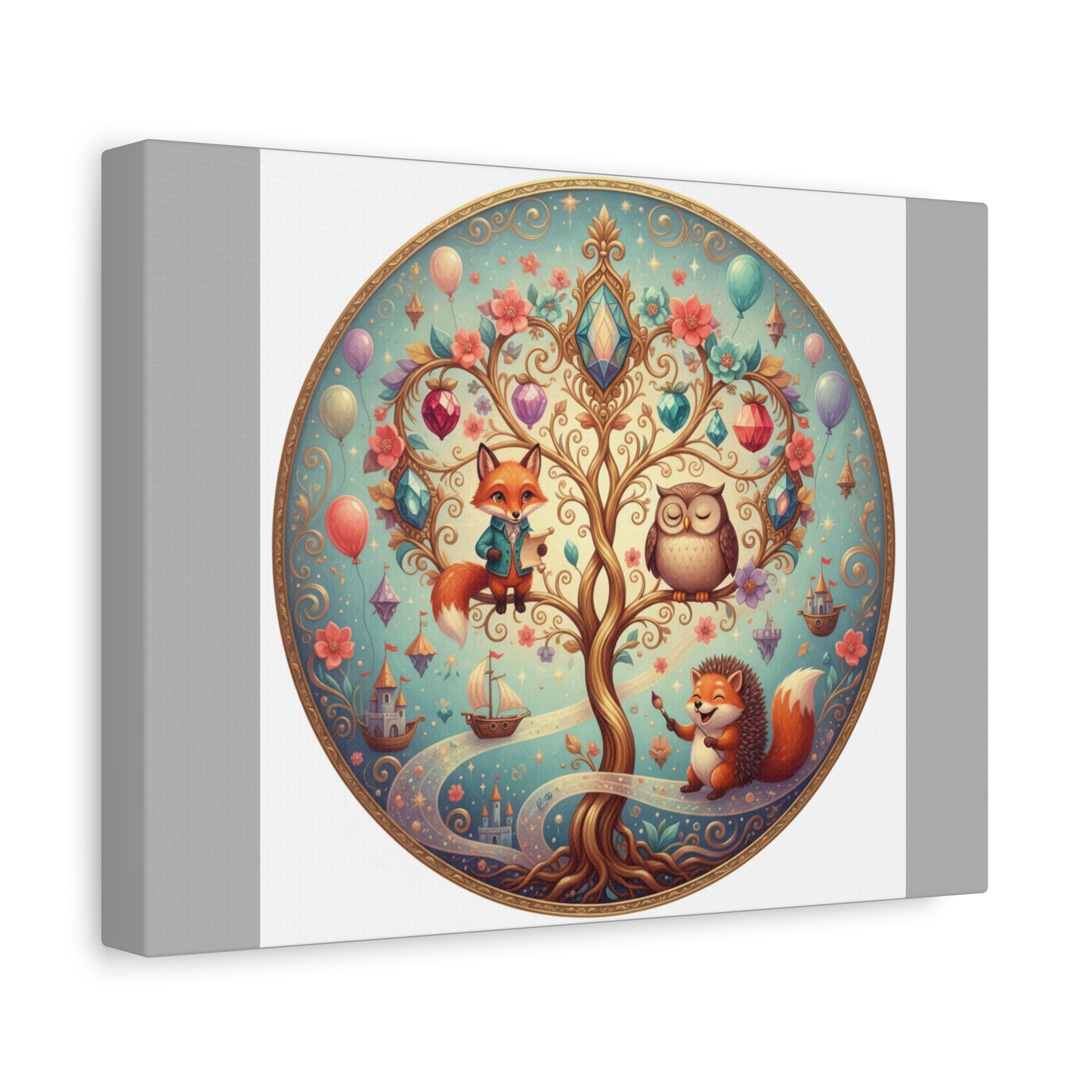 Whimsical Fox & Owl Tree Luxury Canvas Art (free shipping)