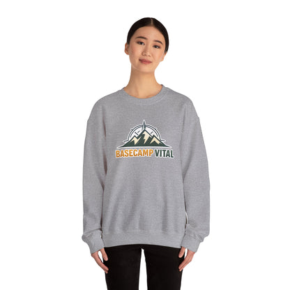 Base Camp Vital Mountain Embroidered Crewneck Sweatshirt | Cozy Hiking & Camping Pullover | 50/50 Midweight  Vital Mountain Crewneck Sweatshirt — Outdoor Adventure Logo Pullover (free shipping)
