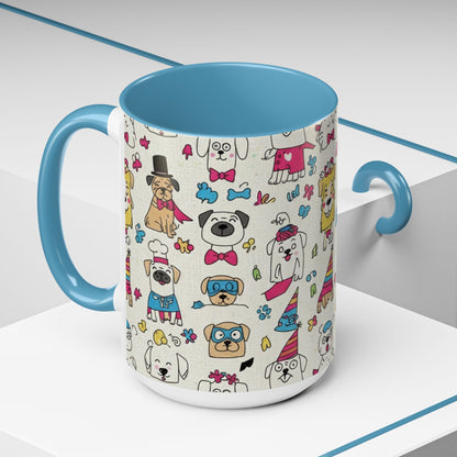 Cute Party Dogs Accent Coffee Mug (11/15oz) — Colorful Puppy Pattern Gift Mug