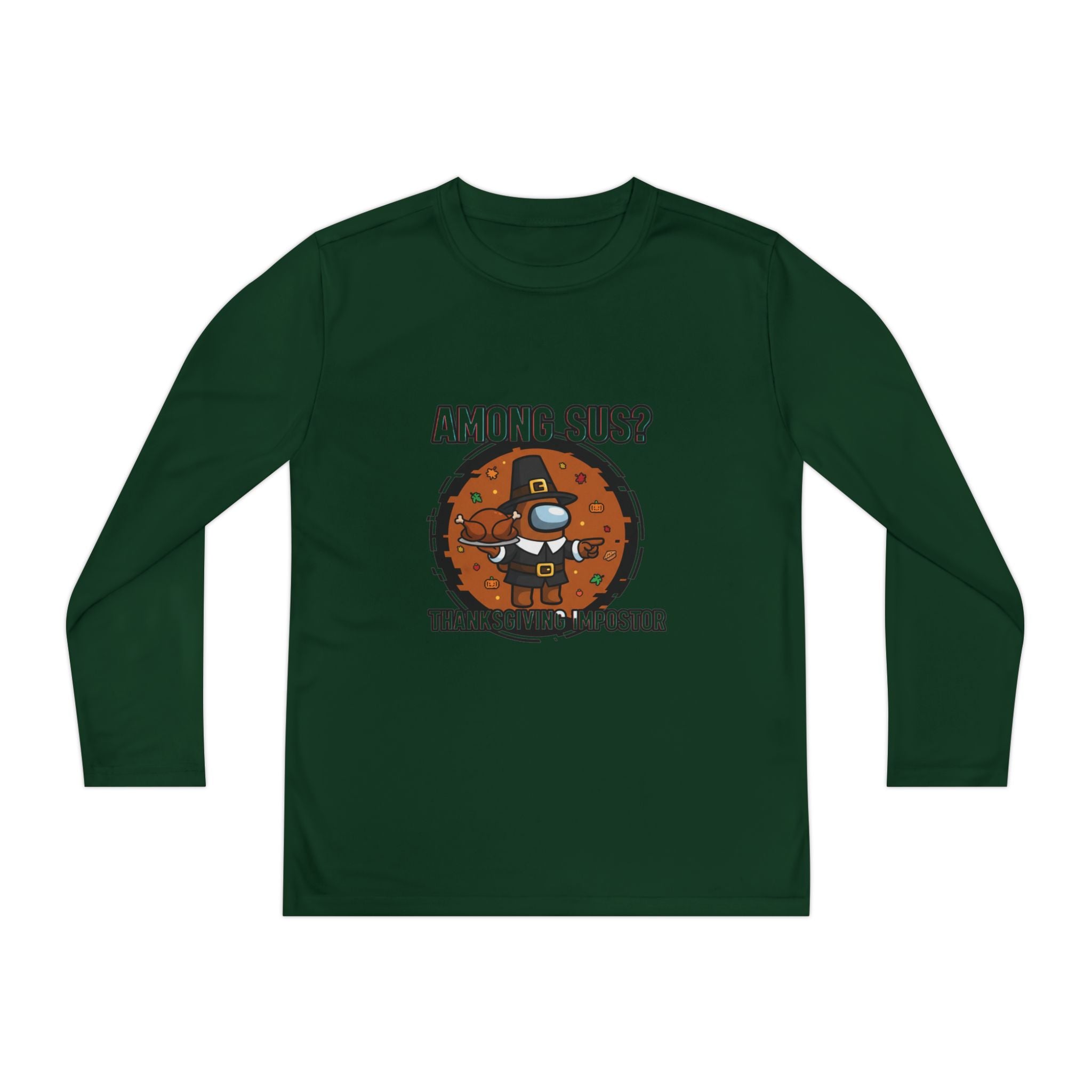 Among Sus? Thanksgiving Impostor Youth Tee, Fun Youth T-Shirt, Gamer Apparel for Kids, Long Sleeve Graphic Tee, Funny Thanksgiving Gift