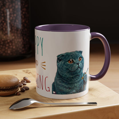 Happy and Dazzling Accent Coffee Mug — Cute Cat Art, Motivational Tea & Coffee Cup (free shipping)