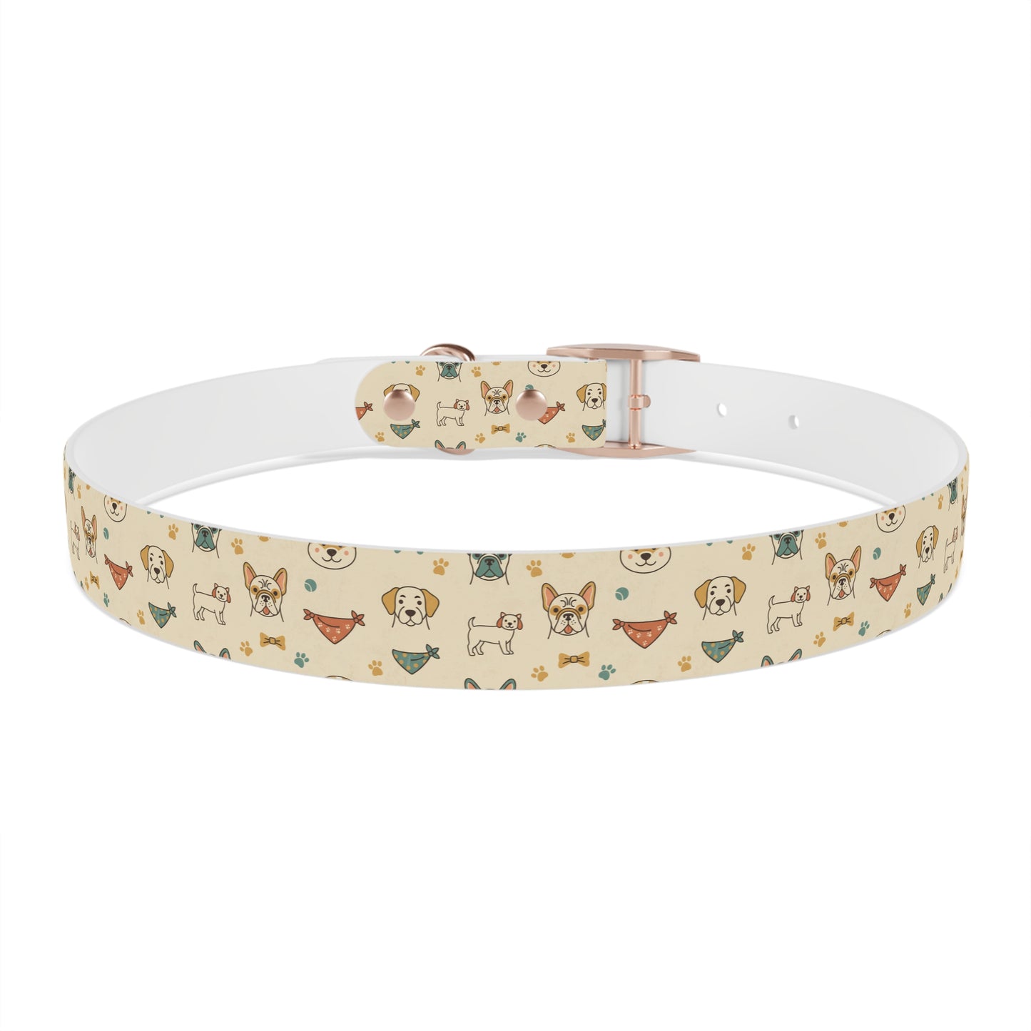 Cute Cartoon Dogs Dog Collar — Beige Puppy Pattern Adjustable Collar