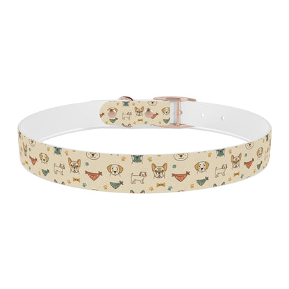 Cute Cartoon Dogs Dog Collar — Beige Puppy Pattern Adjustable Collar