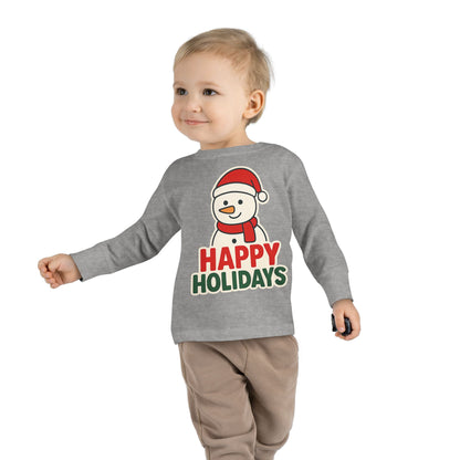 Toddler Long Sleeve Tee — 'Happy Holidays' Snowman Kids Christmas Shirt