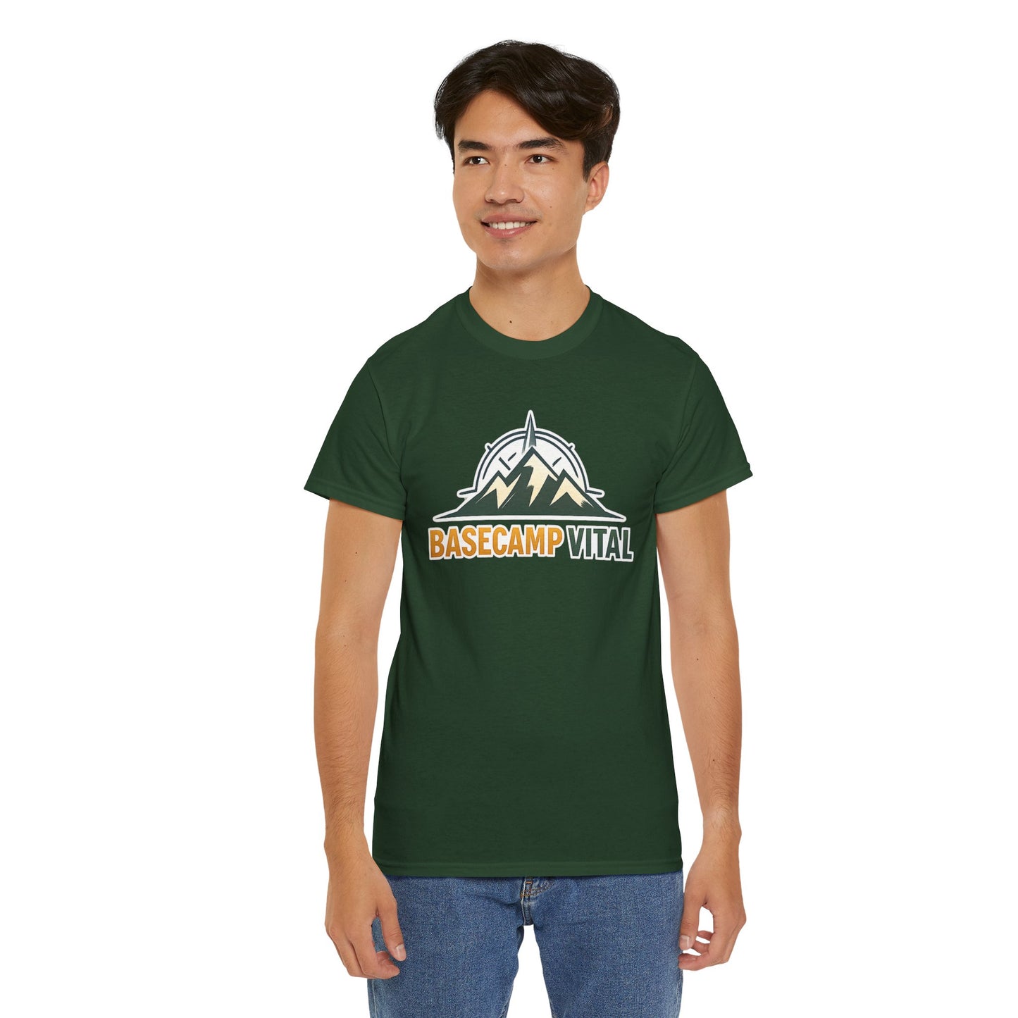 Base Camp Vital Mountain Compass Crewneck T-Shirt | Outdoor Hiking Graphic Tee | Midweight Cotton Trail Shirt (free shipping)