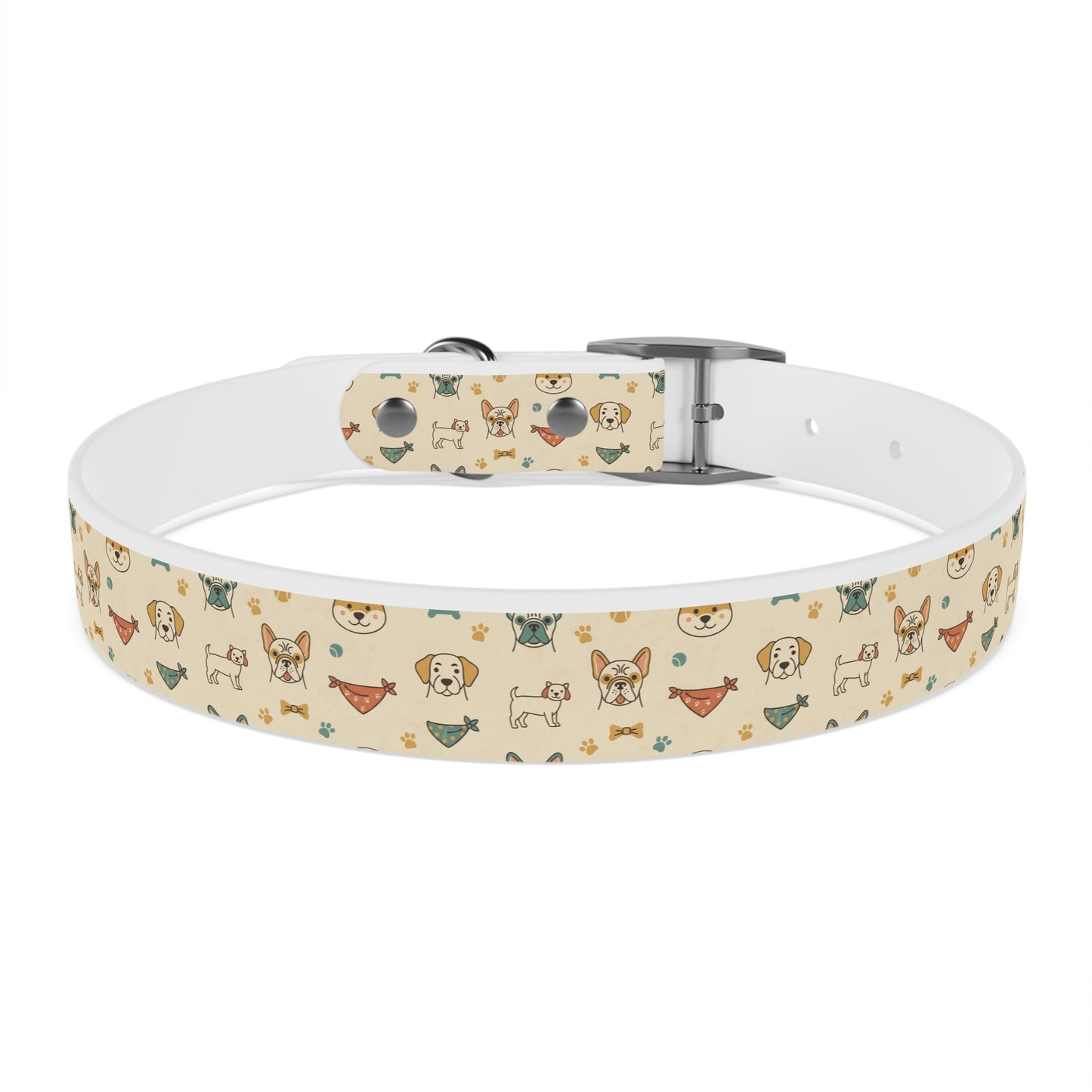 Cute Cartoon Dogs Dog Collar — Beige Puppy Pattern Adjustable Collar