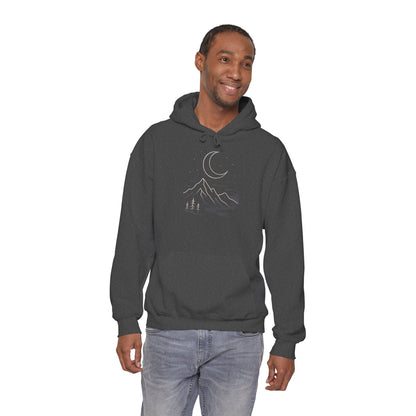 Mountain Moonline Hoodie — base camp vital gear- Minimal Crescent & Peaks Graphic Sweatshirt