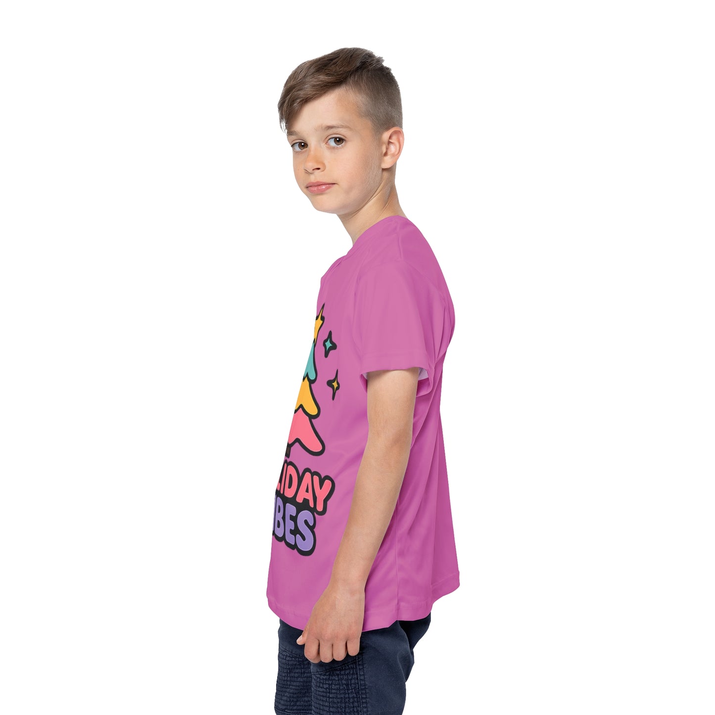 Kids Holiday Vibes Jersey — Cute Pink Christmas Tree Sports Tee